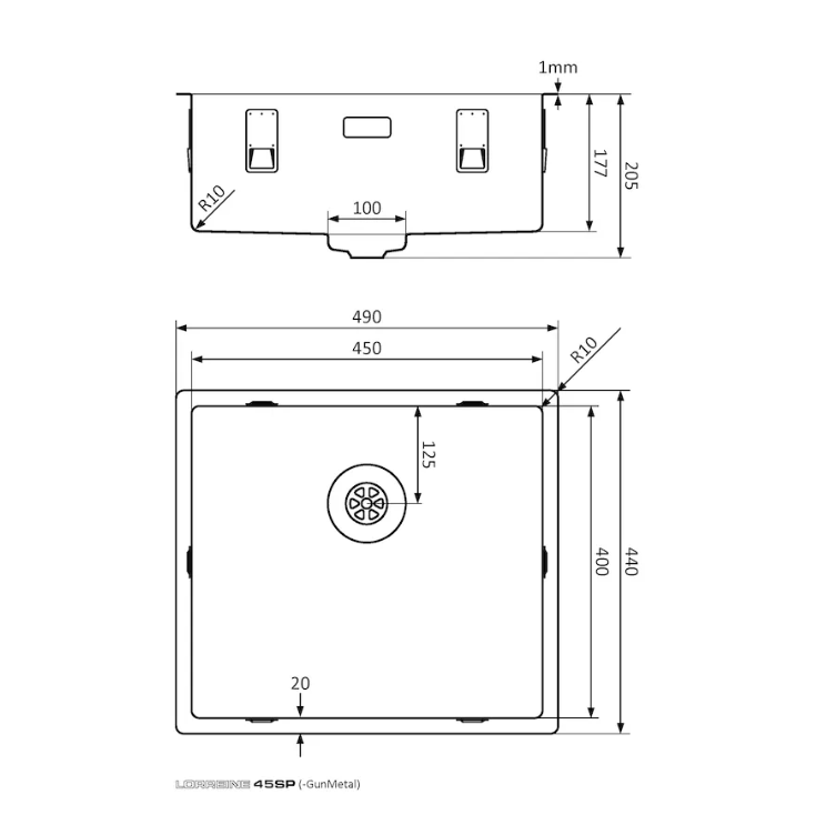 Lorreine 45SP Luxe Enkele Keukenspoelbak RVS 45 x 40 