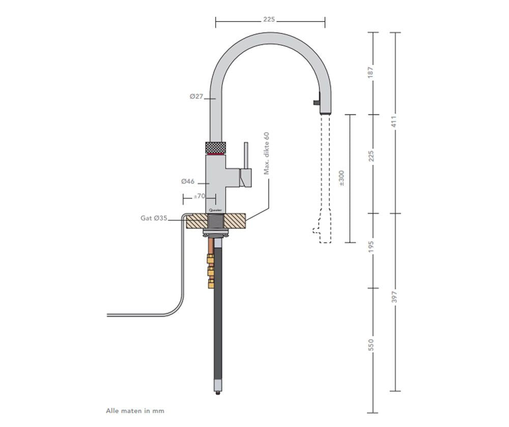Quooker 3XCHRCUBE afmeting
